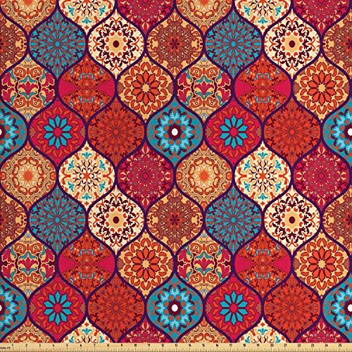 Ambesonne Moroccan Fabric by The Yard  Oriental Wavy Curvy Pattern with Spring Nature Inspired Retro Style Art Motifs  Decorative Fabric for Upholster