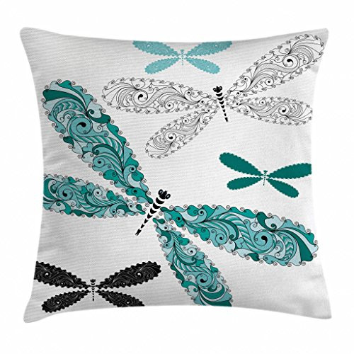 Ambesonne Dragonfly Throw Pillow Cushion Cover  Ornamental Dragonfly with Lace and Damask Effects Image  Decorative Square Accent Pillow Case  16 X 1