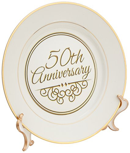 3dRose cp_154492_1 50th Gold Text for Celebrating Wedding Anniversaries 50 Years Married Together Porcelain Plate, 8-Inch
