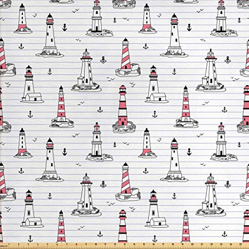 Ambesonne Lighthouse Fabric by The Yard Notebook Pattern with Nautical Elements Seagulls and Anchors Doodle Style Decorative Fabric for Upholstery a Ambesonne Lighthouse Fabric by The Yard Notebook Pattern with Nautical Elements Seagulls and Anchors Doodle Style Decorative Fabric for Upholstery a