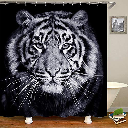 Shocur Tiger Shower Curtain  Tall and Powerful Animals  72 x 72 Inches Mens Theme Bath Curtain  Polyester Fabric Bathroom Decor Set with 12 Hooks