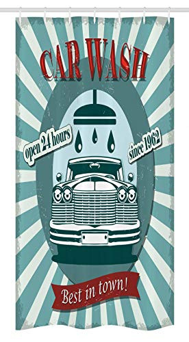 Ambesonne Retro Stall Shower Curtain  Vintage Graphic Design for a Car Wash Sign Commercial with Aged Classic Retro Arsty  Fabric Bathroom Decor Set w