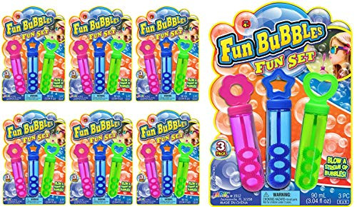 JA-RU Bubbles Fun Pops Bubble Wands Set of 3 -6 Packs- 3 Pops Miracle Bubbles for Kids- Soap Solution Bubble Wand Bulk Toy I Party Favor Pinata Filler