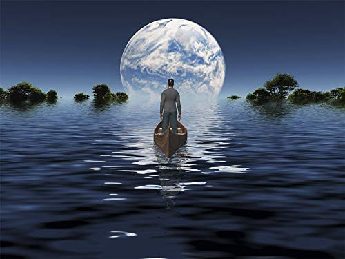 Posterazzi PSTRFF200526S Man in a Boat Floats Toward Green Horizon- Planet Rise Over Calm Water Surface Photo Print  11 x 17  Multi