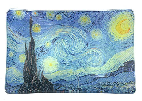 Value Arts Trinket Dish  Vincent Van Gogh Starry Night  Rectangular Glass Catchall Jewelry Tray  5-75 Inches Wide