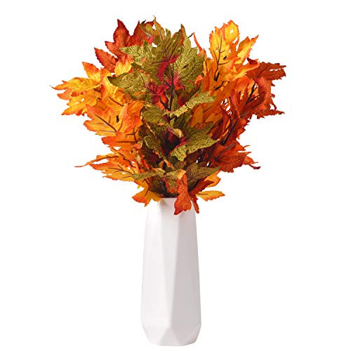 6 Pcs Mixed Corlor Artificial Maple Leaves Branches Fake Fall Bushes Maple Leaf Stems Shrubs Autumn Home Decor Outdoor Party Halloween Thanksgiving Ch