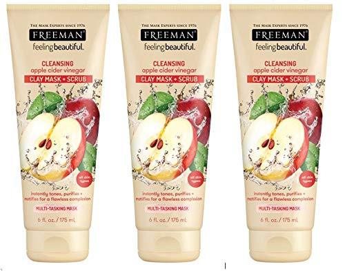 Freeman Facial Apple Cider Vinegar Clay Mask - Scrub 6 Ounce -177ml- -3 Pack-