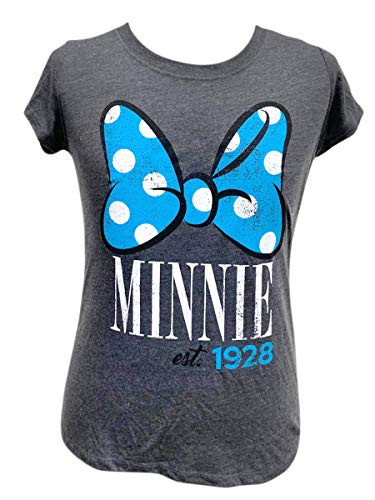 Disney Junior Minnie Mouse Blue Bow Heather Gray Fitted T Shirt -Large-