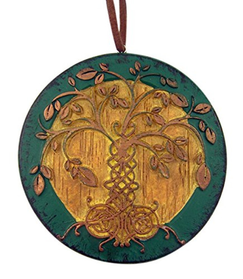 The Irish Tree of Life Wood Toned Resin Celtic Ornament with God Bless Our Irish Family Back  3 inch
