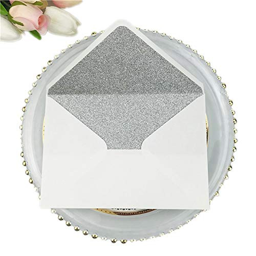 25 PCS A7 Pearlescent Silver Glitter Envelope 5-35 x 7-7 inches Perfect for 5x7 Wedding Invitation Cards Greeting Invite -Pearl Ivory-Silver Glitter-