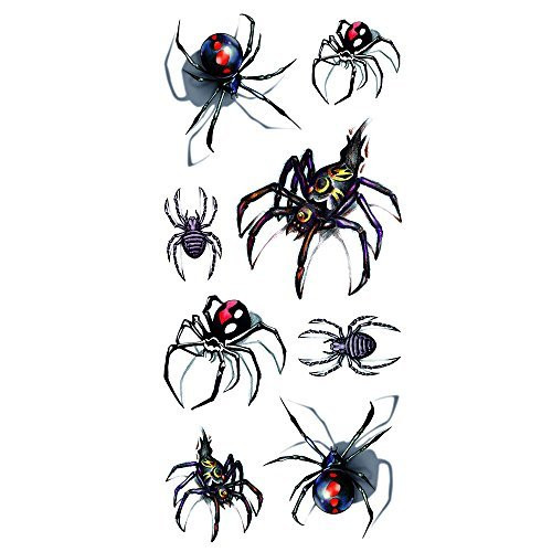 Oottati Halloween Shadow - 3D Assorted Black Widow Spider Temporary Tattoo -2 Sheets-