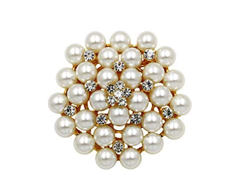 COLORFUL BLING Elegant Imitation Pearl Floral Crystal Brooch Pin for Wedding Bridal Fashion Jewelry-Gold