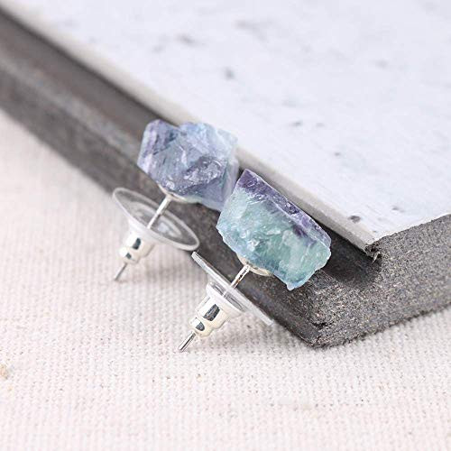 Raw Natural Rainbow Fluorite Gemstone Stud Earrings