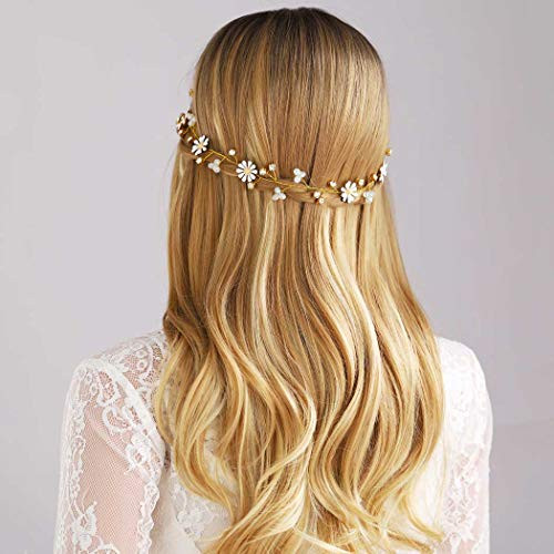 Yean Flower Wedding Headband Opal Rhinestone Gold Bridal Hair Vine Accessories for Bride and Bridesmaid