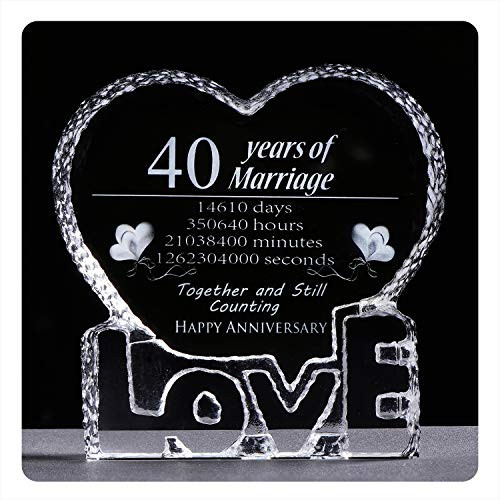 YWHL 40 Year Wedding 40th Anniversary Crystal Sculpture Keepsake Gifts for Her Wife Girlfriend Him Husband