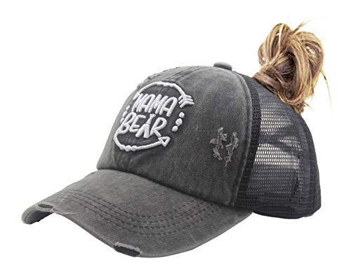 MANMESH HATT Mama Bear Criss Cross Ponytail Hat Vintage Washed Distressed Baseball Dad Cap for Women -Criss Cross Black One Size- MANMESH HATT Mama Bear Criss Cross Ponytail Hat Vintage Washed Distressed Baseball Dad Cap for Women -Criss Cross Black One Size-