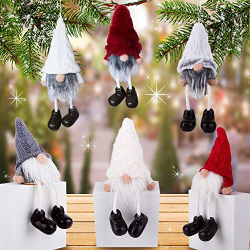 MYH DECO 6 Pack Gnome Plush Christmas Gnome Decorations Ornaments Set - Xmas Gnome Plush Scandinavian Santa Beard Ornaments for Christmas Tree Home De