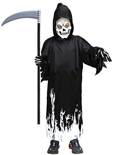 Gotop Halloween Costume for Boys Grim Reaper Printed Ghost Robe Phantom Costume -Black  8-10 Years-