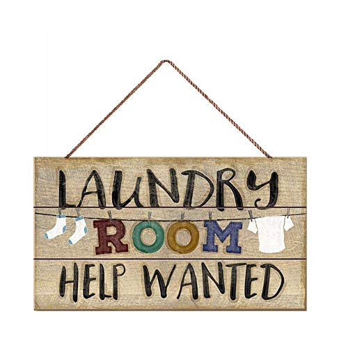 ROONASN Laundry Room Sign 5X10 Retro Wood Hanging Sign Laundry Room Wall Decor Sign Help Wanted Wall Art Plaque Sign-12
