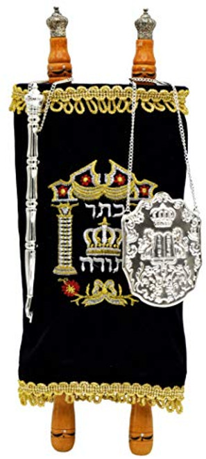 Torah Scroll Complete Sefer Torah Children's Torah, Medium Blue Velvet Torah - 13"