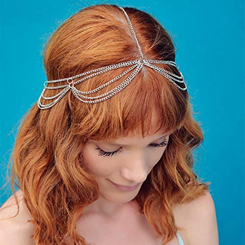 Urieo Head Chains Jewelry Headband Wedding Bohemian Headpiece Christmas Festival Prom Hair Accesories for Women and Girls -Silver- Urieo Head Chains Jewelry Headband Wedding Bohemian Headpiece Christmas Festival Prom Hair Accesories for Women and Girls -Silver-