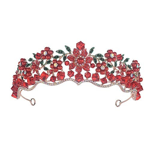 Sunshinesmile Bride Red Wedding Crown Gold Bridal Tiara Queen Bride Crown Pageant Baroque Headband Princess Hair Jewelry