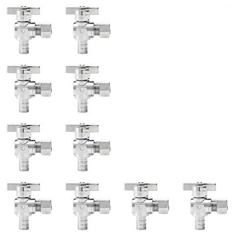 Tremax Angle Stop Valve 10 Pack  1-2 PEX x 1-4 OD Compression 1-4 Turn Water Shut Off Valve  1-2 Inch Pex x 1-4 Inch OD Compression  Pex  Chrome