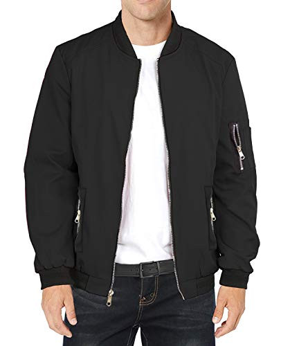 LAA NIHOW Mens Slim Fit Lightweight Jacket Softshell Flight Bomber Jackets Coat  Black  Medium