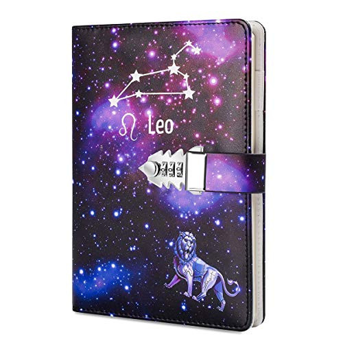 A5 Creative Password Journal with Lock  PU Leather Diary with Combination Lock Password Notebook Locking Journal Diary -Leo-