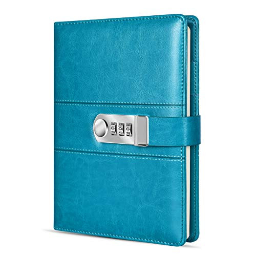 ARRLSDB A5 PU Leather Diary with Lock  Journal with Combination Lock Password Journal Locking Journal Diary -Sky Blue-