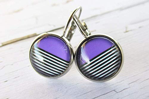 Small Purple Stripey Earrings  Modern Minimalist Everyday Wear Jewelry for Women  Steel Lever Back Small Purple Stripey Earrings  Modern Minimalist Everyday Wear Jewelry for Women  Steel Lever Back