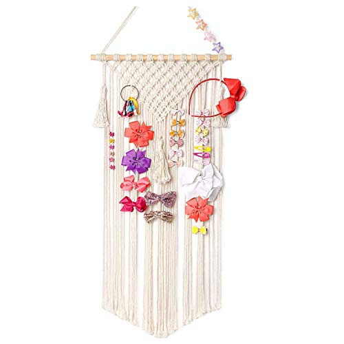 KOAOOKO Macrame Boho Hair Bow Holder hair clip Organizer Headband Storage Wall hanging Decor for Baby  Girls Room KOAOOKO Macrame Boho Hair Bow Holder hair clip Organizer Headband Storage Wall hanging Decor for Baby  Girls Room