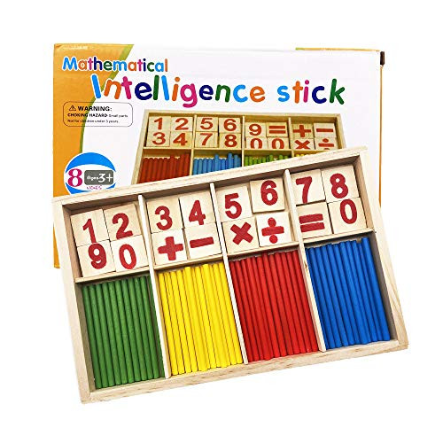 BT-RSTT shop Counting Sticks Montessori Mathematical Sticks  Wooden Colorful Calculation Math Preschool Educational Toy with Number Cards for Kids Age