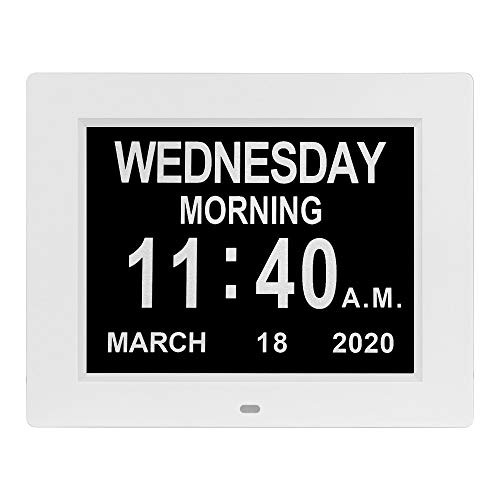 -2020 Upgraded- Digital Day Calendar Clock 12 Alarm Options Non-Abbreviated Day and Month Auto-Dimming Extra Large Dementia Senior Elderly Vision Impair
