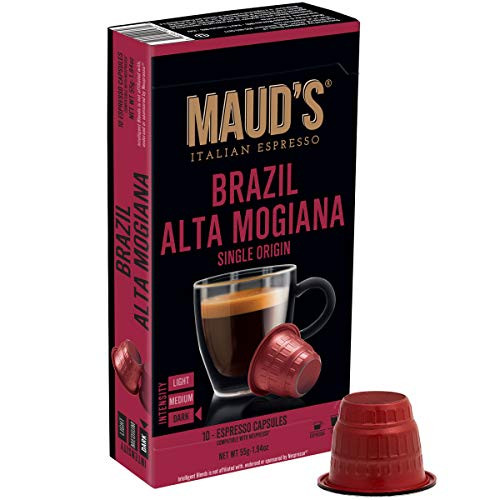 Mauds Brazil Alta Mogiana Espresso Capsules 50ct-  100 Hand-Crafted Arabica Coffee Single Origin Italian Espresso Capsules  Single Serve Dark Roast