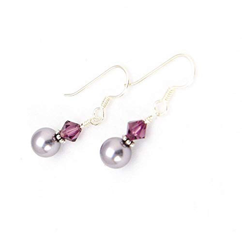 Mauve and Plum Drop Earrings with Swarovski Simulated Pearls  Crystals and Sterling Silver Mauve and Plum Drop Earrings with Swarovski Simulated Pearls  Crystals and Sterling Silver
