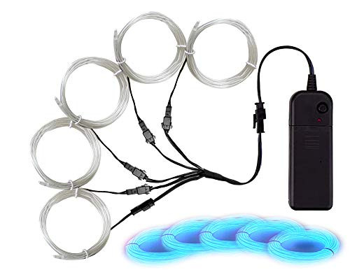 Ice Blue EL Wire  MaxLax Noise Reduction Neon Lights Wire 5 in 1 Meter  Electroluminescent Wire for Halloween  Christmas Party  DIY Decoration