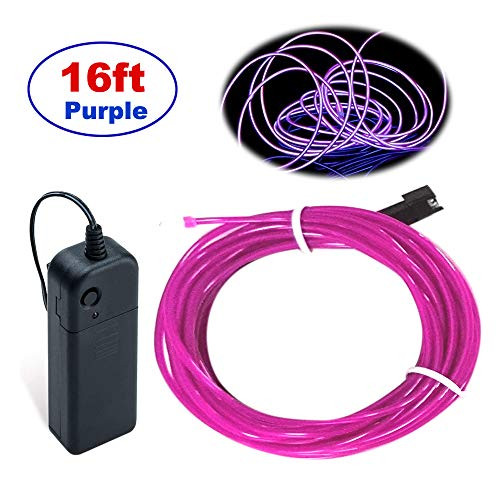 MaxLax EL Wire Purple  16ft Neon Lights Noise Reduction Neon Glowing Strobing Electroluminescent Wire for Parties  Halloween  DIY Decoration
