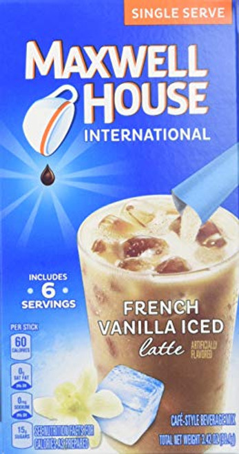 Maxwell House International Cafe Style Iced Latte Singles French Vanilla Beverage Mix  3-42 Ounce - 8 per case-