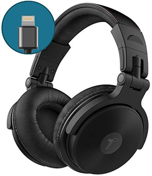 Thore Over Ear iPhone Headphones with Lightning Connector (2018)  Closed Back Studio DJ Monitor Earphones (50mm Neodymium Drivers) w/Apple MFI Certified Cable (V200 Black)