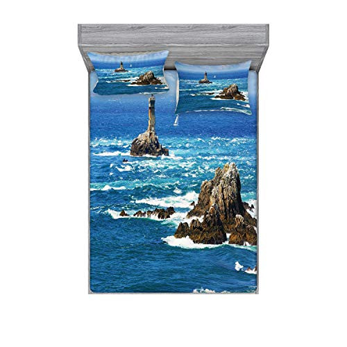 Ambesonne Lighthouse Fitted Sheet and Pillow Sham Set Daytime Lighthouse Wavy Ocean View and Clear Sky Rocky Islands Sailboat Decorative Printed 3 Pie Ambesonne Lighthouse Fitted Sheet and Pillow Sham Set Daytime Lighthouse Wavy Ocean View and Clear Sky Rocky Islands Sailboat Decorative Printed 3 Pie