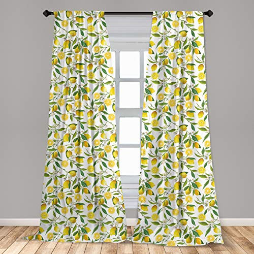 Ambesonne Nature 2 Panel Curtain Set  Exotic Lemon Tree Branches Yummy Delicious Kitchen Gardening Design  Lightweight Window Treatment Living Room Be