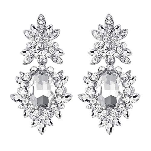 mecresh Silver Crystal Flower Teardrop Bridal Wedding Dangle Drop Earrings