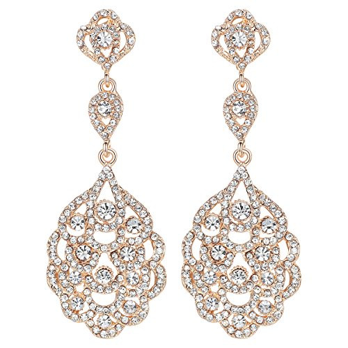 mecresh Wedding Teardrop Dangle Earrings Crystal Rhinestone Beaded Chandelier Earrings for Brides Gold