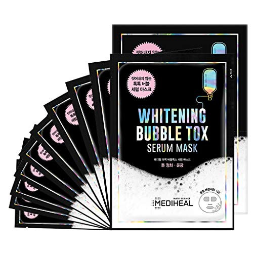MEDIHEAL Whitening Bubble Tox Serum Mask 10 Masks - Rich Bubbles Serum Foaming Facial Mask Sheet  Skin Clearing and Moisturizing  Improves Skin Textur