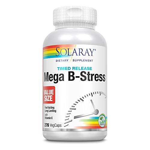 Solaray Mega Vitamin B-Stress  Two-Stage Timed-Release - Specially Formulated w-B Complex Vitamins for Stress Support - Non-GMO - Vegan -276 CT-