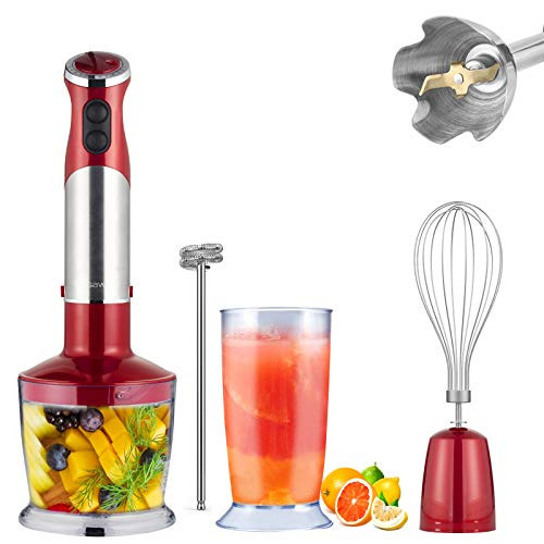 5-in-1 Immersion Hand Blender  MEGAWISE Powerful 800 Watt 12-Speed Stick Blender with Sturdy Titanium Plated Stainless Steel Blades  Including 500ml C