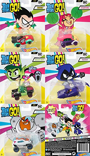 Hot Wheels Teen Titans Go Robin, Starfire, Beast Boy, Raven, and Cyborg Complete Set of 5 Cars