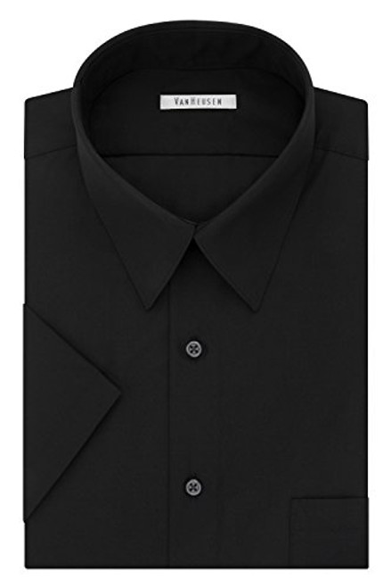 Van Heusen Mens Dress Shirts Short Sleeve Poplin Solid  Black  15-5 Neck