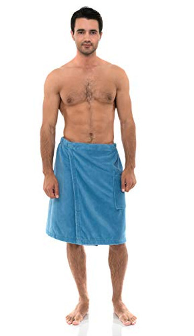 TowelSelections Mens Wrap  Shower and Bath  Terry Velour Towel Medium-Large Niagara Blue